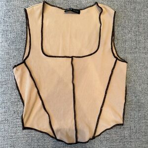 SHEIN Tan Ribbed Top with Brown Edging